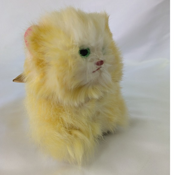 Vintage Yellow Kitten Plush Real Fur Jerry Eisner ?  Green Eyes Pink Ears - Picture 5 of 16